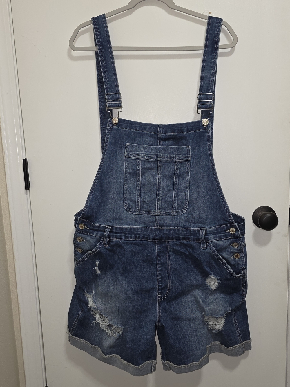 KanCan Distressed Denim Overall Shorts | Shortalls | Adjustable Straps | Size 2